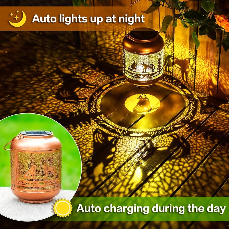 EZTZEN Wolf Solar Lanterns Outdoor Waterproof Hanging Solar Lights Wolf Gifts for Women Men Mom Metal Decorative LED Outdoor Lanterns for Patio, Lawn, Landscape, Garden Decor, Yard Decorations - Image 3